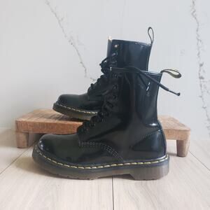 Dr Martens Boots Womens 6 Black Combat Leather Lace Up Full Gloss 1460 Style